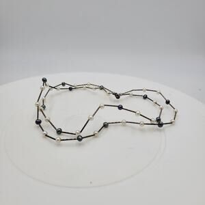 Vintage Station Necklace Sterling Silver Blue Tahitian Freshwater Pearl Beaded